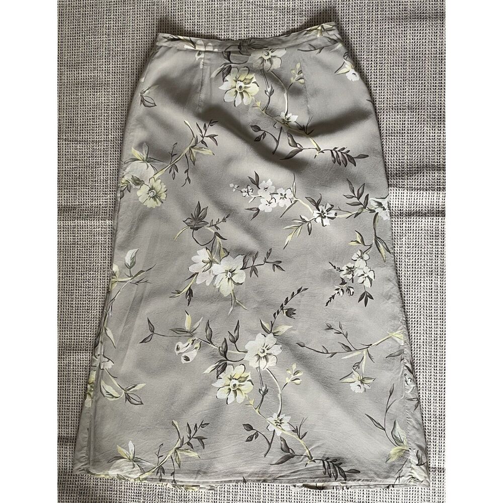 VTG 90s Y2K Womens Sz 8 Petite Silk Floral Midi Skirt Romantic Cottagecore Chic
